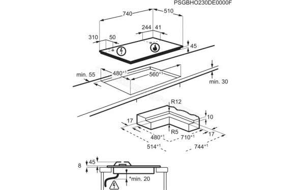 AEG HKB75453NB - Dimensions