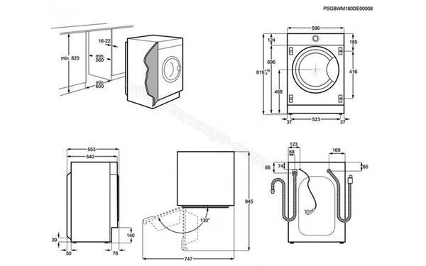 AEG LWX8463BI - Dimensions (cr&eacute;dit : Darty)
