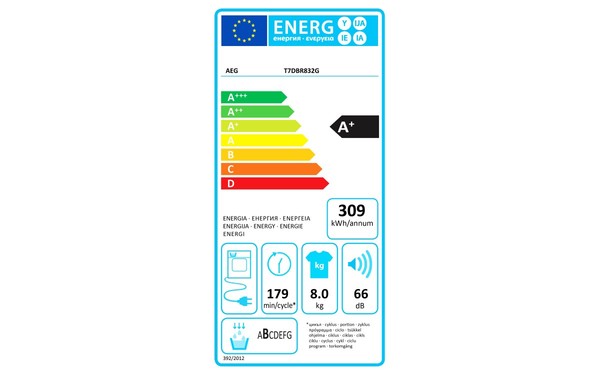 AEG T7DBR832G - &Eacute;tiquette &eacute;nergie