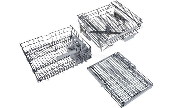 ASKO DSD444B/1 - Vue du panier inf&eacute;rieur, sup&eacute;rieur et tiroir sup&eacute;rieur