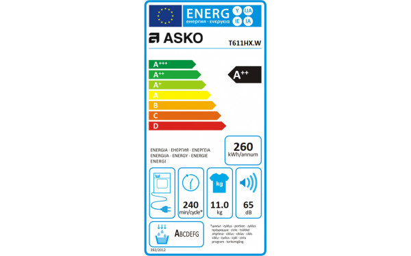 ASKO T611HX.W - &Eacute;tiquette &eacute;nergie