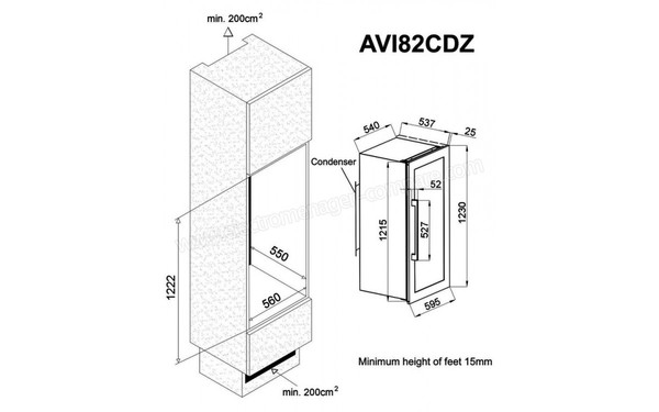 AVINTAGE AVI82CDZA - Vue du sch&eacute;ma d'encastrement (cr&eacute;dit : Darty)