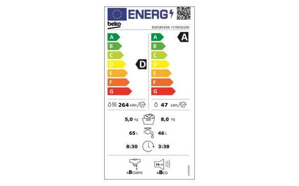 BEKO B3D58545W - &Eacute;tiquette &eacute;nergie v2