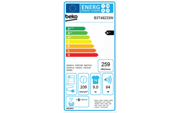 BEKO B3T49233W - &Eacute;tiquette &eacute;nergie