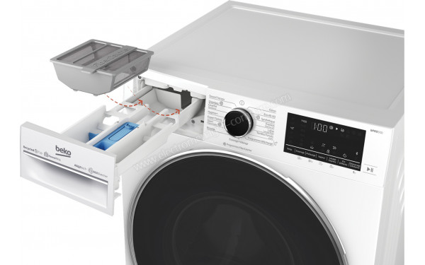 BEKO B5WFT59419W - Zoom sur le tiroir lessiviel et FiberCatcher