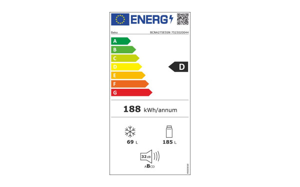 BEKO BCNA275E5SN - &Eacute;tiquette &eacute;nergie v2