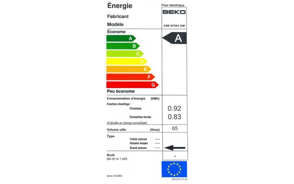 BEKO CSE 67301 GW - &Eacute;tiquette &eacute;nergie