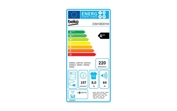 BEKO D3H18D01W - &Eacute;tiquette &eacute;nergie