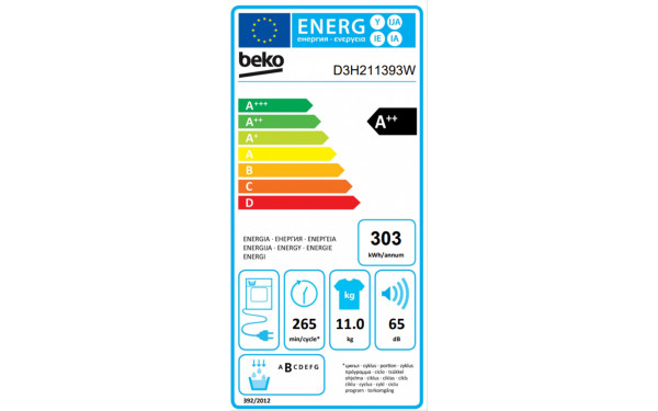 BEKO D3H211393W - &Eacute;tiquette &eacute;nergie