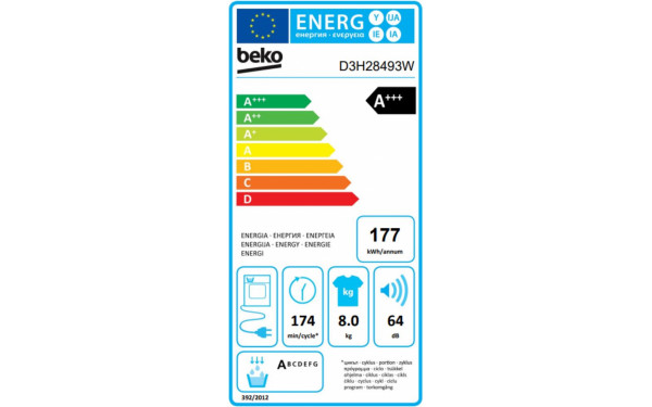 BEKO D3H28493W - &Eacute;tiquette &eacute;nergie