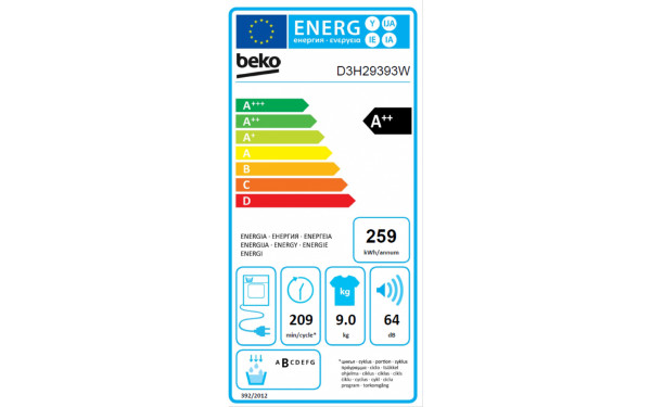 BEKO D3H29393W - &Eacute;tiquette &eacute;nergie