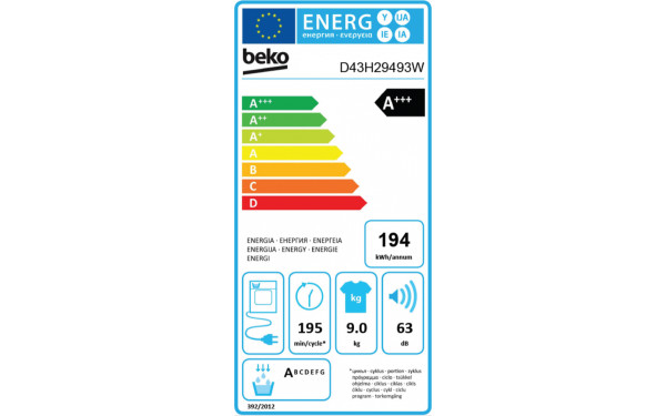 BEKO D43H29493W - &Eacute;tiquette &eacute;nergie