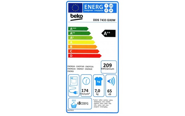 BEKO DDS7433GX0W - &Eacute;tiquette &eacute;nergie