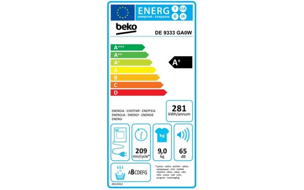 BEKO DE9333GA0W - &Eacute;tiquette &eacute;nergie