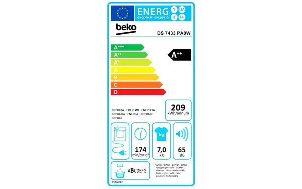 BEKO DS7433PA0W - &Eacute;tiquette &eacute;nergie