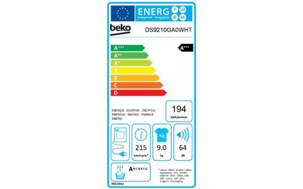 BEKO DS9210GA0WHT - &Eacute;tiquette &eacute;nergie