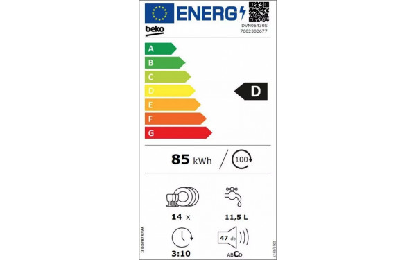 BEKO DVN06430S - &Eacute;tiquette &eacute;nergie v2