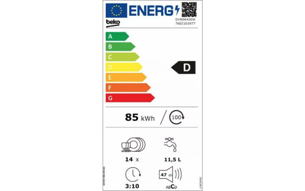 BEKO DVN06430W - &Eacute;tiquette &eacute;nergie v2