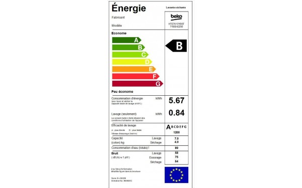 BEKO HTE7613YBST - &Eacute;tiquette &eacute;nergie