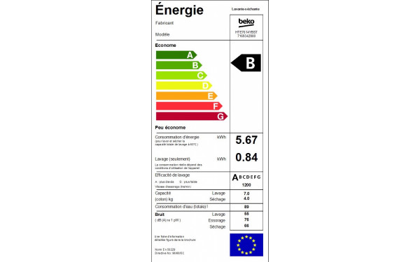 BEKO HTE7614YBST - &Eacute;tiquette &eacute;nergie