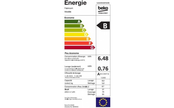BEKO HTE8613YBST - &Eacute;tiquette &eacute;nergie
