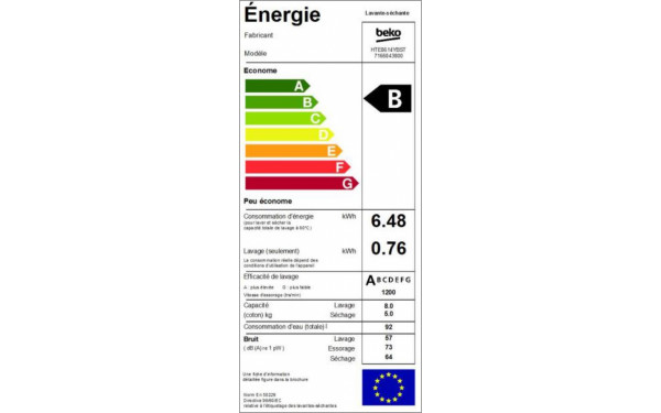 BEKO HTE8614YBST - &Eacute;tiquette &eacute;nergie