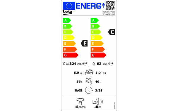 BEKO HWD8527SW - &Eacute;tiquette &eacute;nergie v2