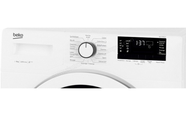 BEKO WCYD612 - Panneau de commandes (cr&eacute;dit : Darty)