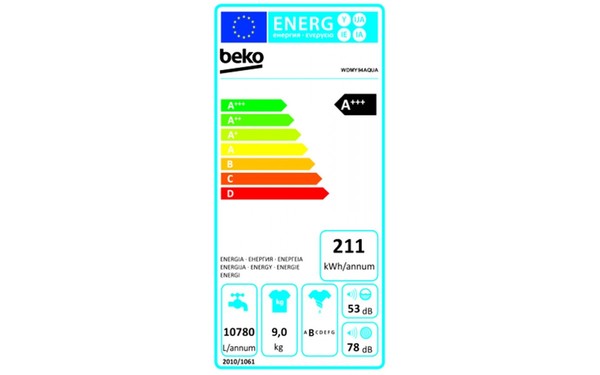 BEKO WDMY94AQUA - &Eacute;tiquette &eacute;nergie