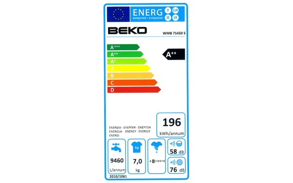 BEKO WMB71433S - &Eacute;tiquette &eacute;nergie