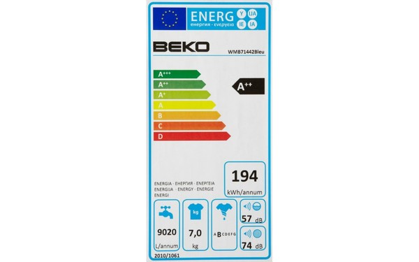 BEKO WMB71442 Bleu - &Eacute;tiquette &eacute;nergie