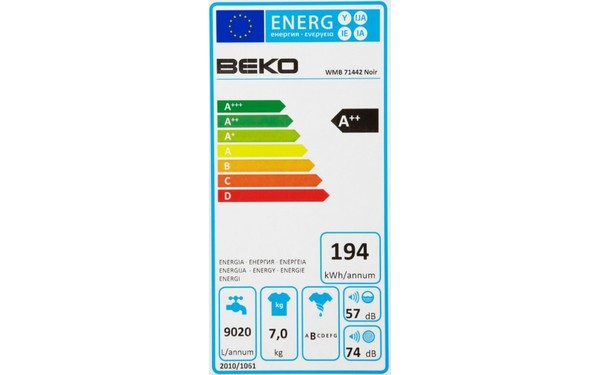 BEKO WMB71442 Noir - &Eacute;tiquette &eacute;nergie