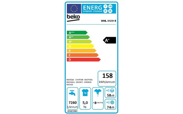BEKO WML51231E - &Eacute;tiquette &eacute;nergie