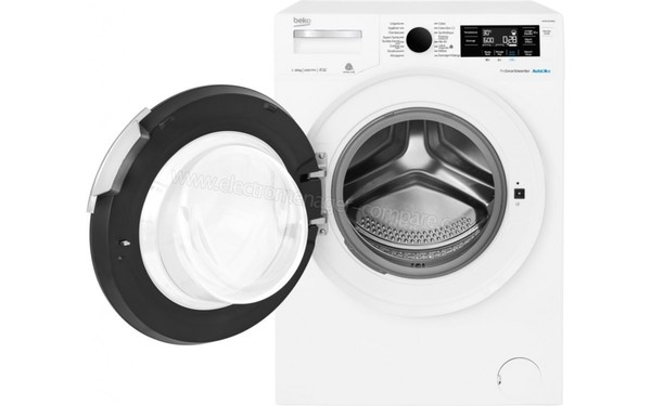 BEKO WTE10744XWDOS - Vue de face avec hublot ouvert (cr&eacute;dit : Boulanger)