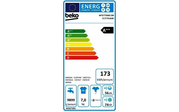 BEKO WTE7736XC1M - &Eacute;tiquette &eacute;nergie