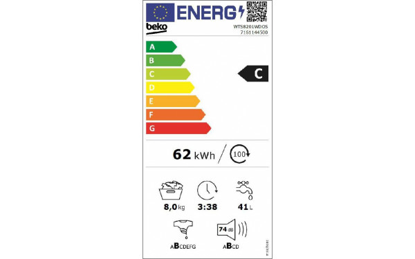 BEKO WTS8201WDOS - &Eacute;tiquette &eacute;nergie v2