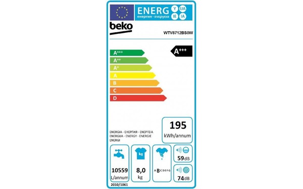 BEKO WTV8712BS0W - &Eacute;tiquette &eacute;nergie