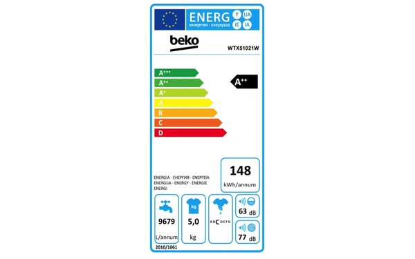 BEKO WTX51021W - &Eacute;tiquette &eacute;nergie
