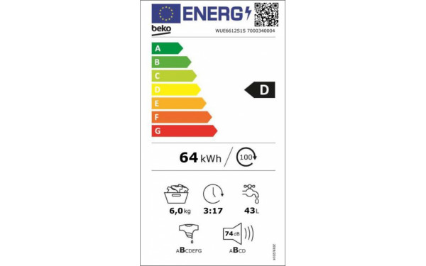 BEKO WUE6612S1S - &Eacute;tiquette &eacute;nergie v2