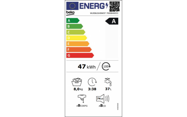 BEKO WUE8626XBWST - &Eacute;tiquette &eacute;nergie v2
