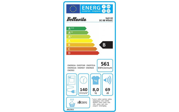 BELLAVITA DC 8 B W566C - &Eacute;tiquette &eacute;nergie