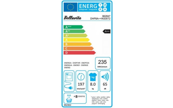 BELLAVITA DHP 8 A++ W205T2 - &Eacute;tiquette &eacute;nergie