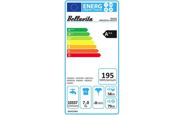 BELLAVITA WM 1207 A++ WVET2 - &Eacute;tiquette &eacute;nergie