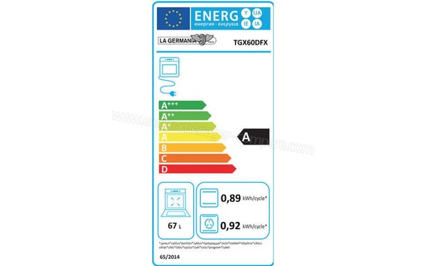 BERTAZZONI LA GERMANIA TGX60DFX - Etiquette &eacute;nergie four 2