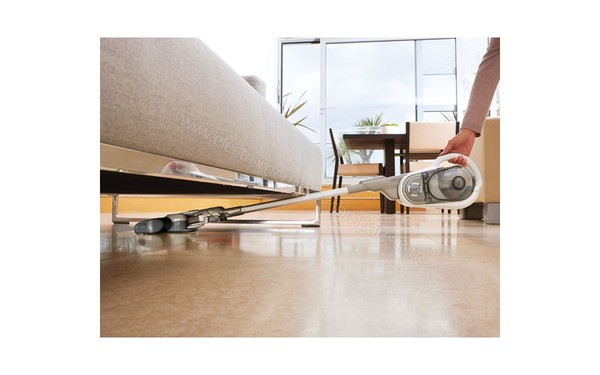 BLACK & DECKER HVFE2150L Balai 21.6V ORA Blanc - Vue de profil en mode balai