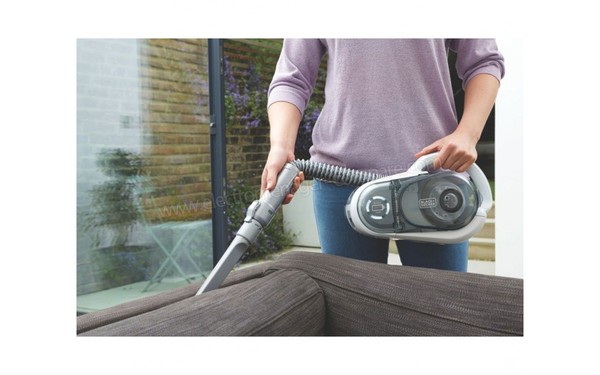 BLACK & DECKER SVFV3250L Balai 32.4V ORA Blanc - Vue de profil avec embout suceur