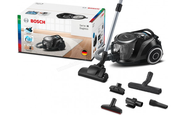 BOSCH BGC41XSIL - Vue 3/4 droite avec accessoires