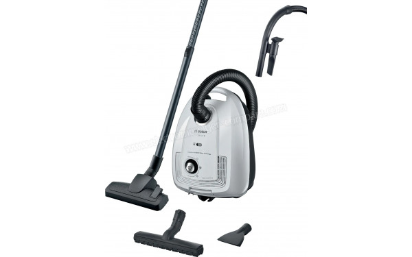 BOSCH BGL38WH3H - Vue 3/4 droite avec accessoires