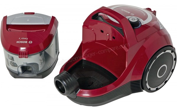 BOSCH BGS2210A - Vue 3/4 droite avec bac extrait (cr&eacute;dit : Boulanger)