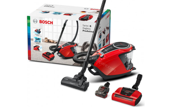 BOSCH BGS7PET - Vue du colis et des accessoires